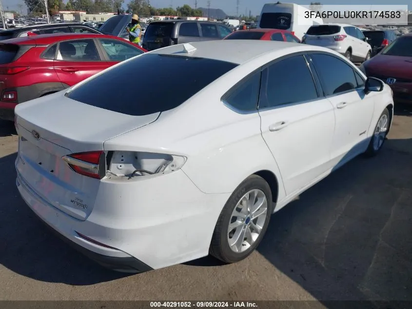 2019 Ford Fusion Hybrid Se VIN: 3FA6P0LU0KR174583 Lot: 40291052