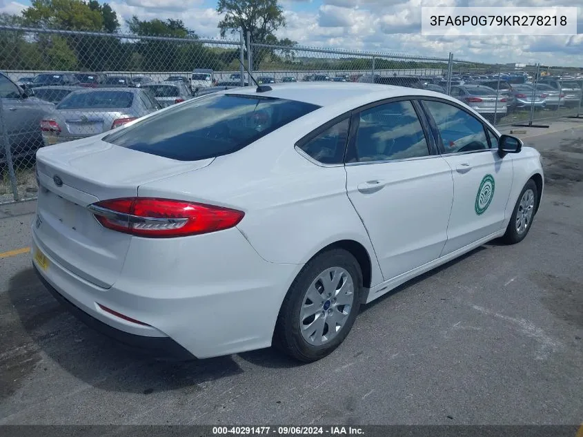 2019 Ford Fusion S VIN: 3FA6P0G79KR278218 Lot: 40291477