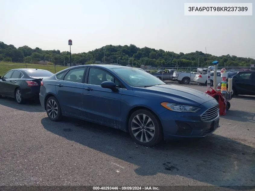 2019 Ford Fusion Se VIN: 3FA6P0T98KR237389 Lot: 40293446