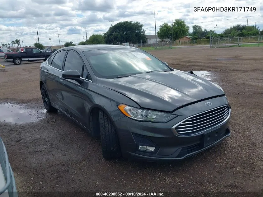 2019 Ford Fusion Se VIN: 3FA6P0HD3KR171749 Lot: 40298552