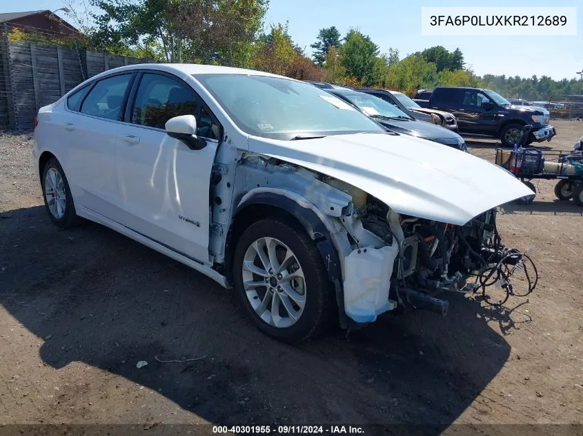 3FA6P0LUXKR212689 2019 Ford Fusion Hybrid Se