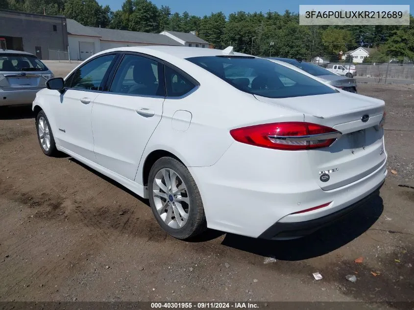 2019 Ford Fusion Hybrid Se VIN: 3FA6P0LUXKR212689 Lot: 40301955