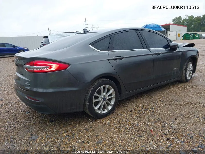 2019 Ford Fusion Hybrid Se VIN: 3FA6P0LU0KR110513 Lot: 40303812