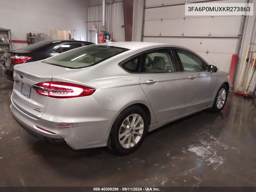 2019 Ford Fusion Hybrid Sel VIN: 3FA6P0MUXKR273863 Lot: 40308298