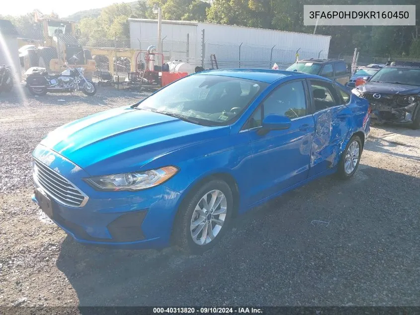 2019 Ford Fusion Se VIN: 3FA6P0HD9KR160450 Lot: 40313820