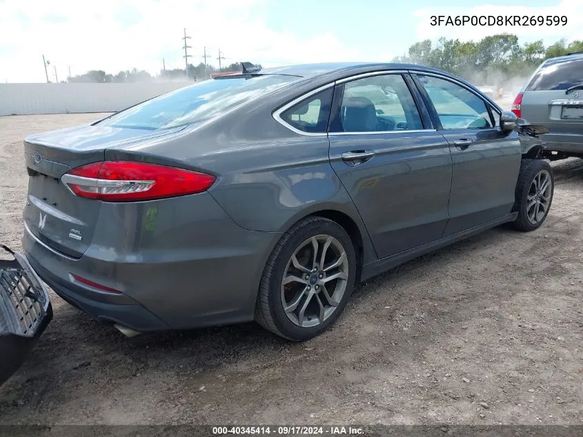 2019 Ford Fusion Sel VIN: 3FA6P0CD8KR269599 Lot: 40345414