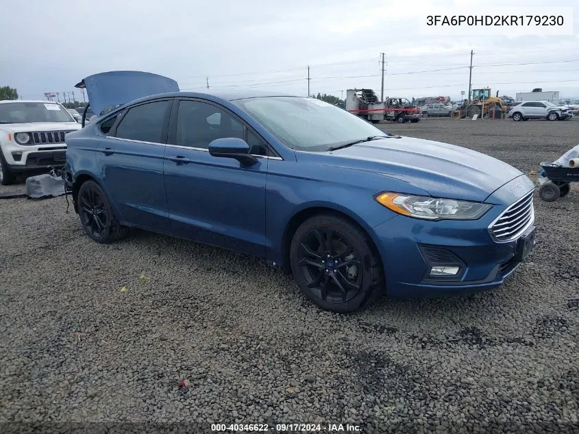 2019 Ford Fusion Se VIN: 3FA6P0HD2KR179230 Lot: 40346622