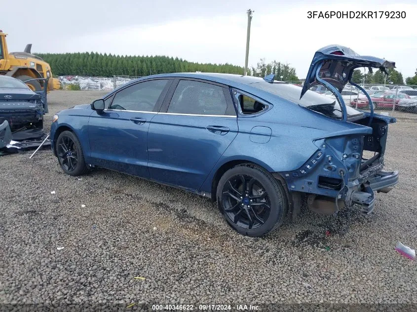 2019 Ford Fusion Se VIN: 3FA6P0HD2KR179230 Lot: 40346622