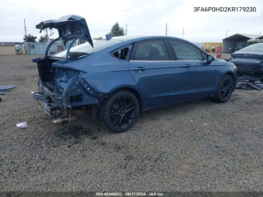 3FA6P0HD2KR179230 2019 Ford Fusion Se