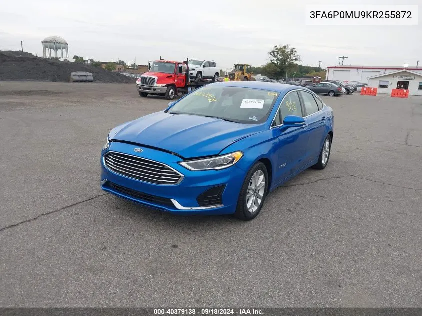 2019 Ford Fusion Hybrid Sel VIN: 3FA6P0MU9KR255872 Lot: 40379138