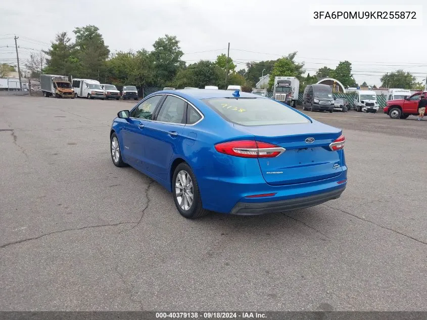 2019 Ford Fusion Hybrid Sel VIN: 3FA6P0MU9KR255872 Lot: 40379138