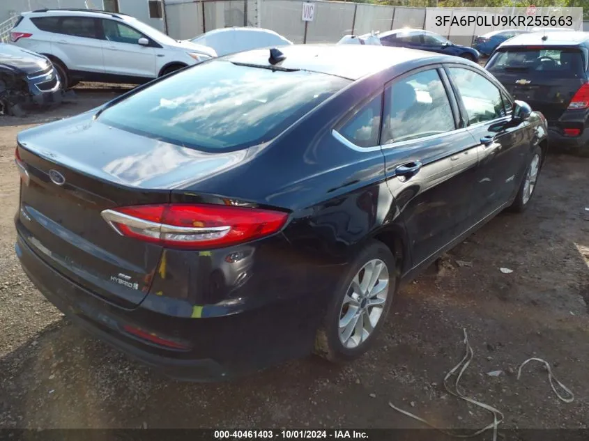 2019 Ford Fusion Hybrid Se VIN: 3FA6P0LU9KR255663 Lot: 40461403