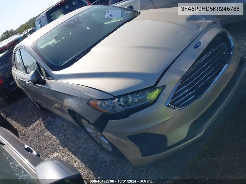 2019 Ford Fusion Se VIN: 3FA6P0HD5KR246788 Lot: 40492788