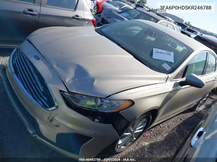 2019 Ford Fusion Se VIN: 3FA6P0HD5KR246788 Lot: 40492788