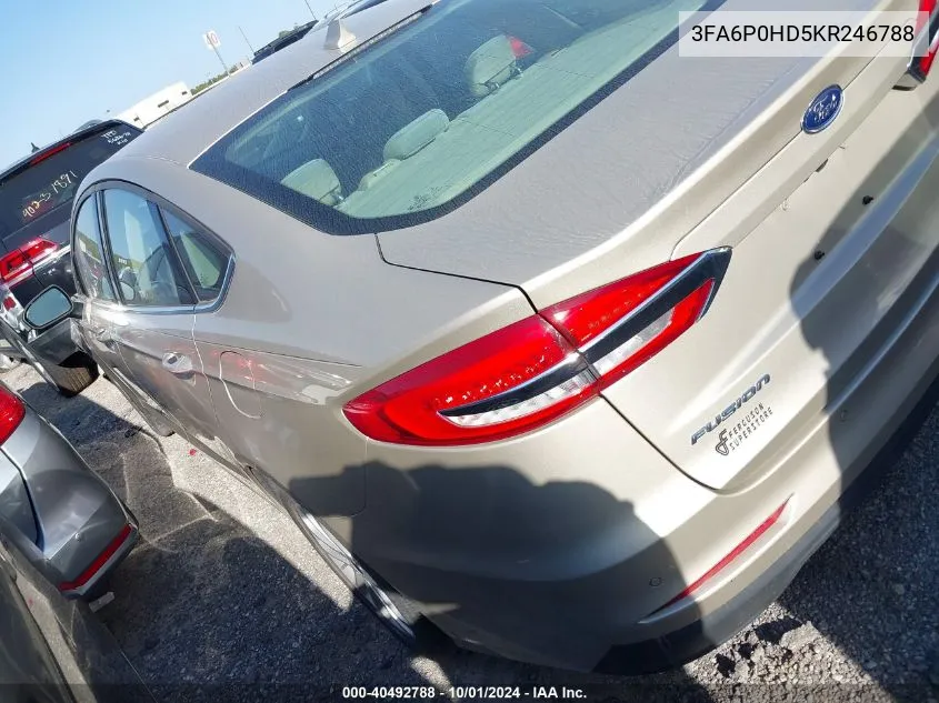 2019 Ford Fusion Se VIN: 3FA6P0HD5KR246788 Lot: 40492788