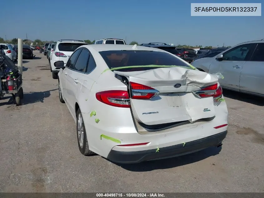 2019 Ford Fusion Se VIN: 3FA6P0HD5KR132337 Lot: 40498715