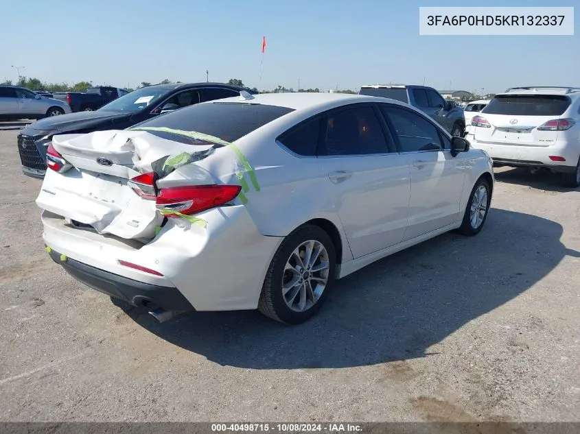 2019 Ford Fusion Se VIN: 3FA6P0HD5KR132337 Lot: 40498715