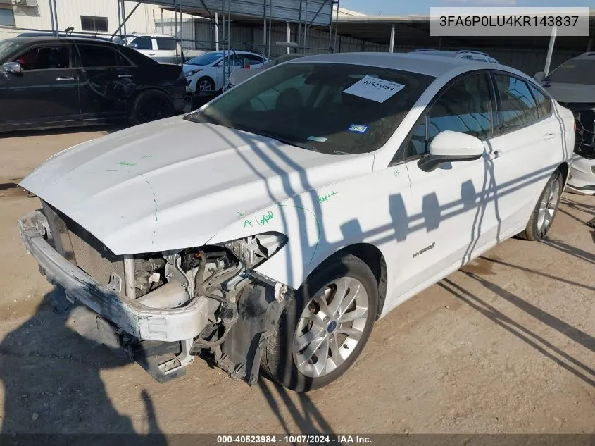 2019 Ford Fusion Hybrid Se VIN: 3FA6P0LU4KR143837 Lot: 40523984