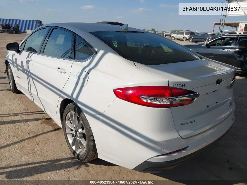 2019 Ford Fusion Hybrid Se VIN: 3FA6P0LU4KR143837 Lot: 40523984