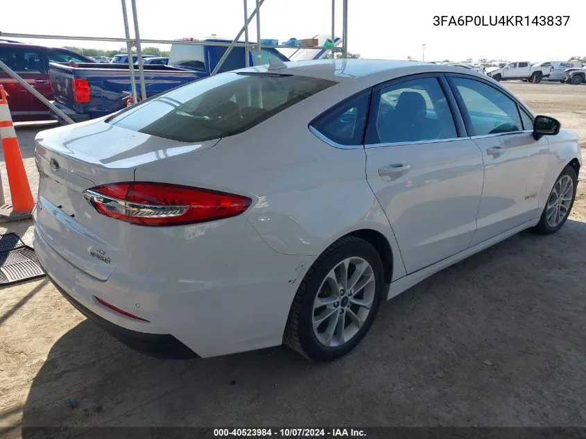 3FA6P0LU4KR143837 2019 Ford Fusion Hybrid Se