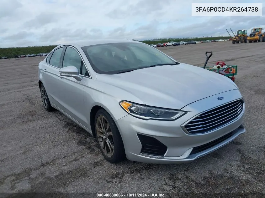 2019 Ford Fusion Sel VIN: 3FA6P0CD4KR264738 Lot: 40530066