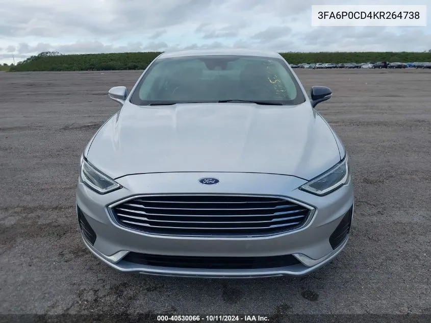 2019 Ford Fusion Sel VIN: 3FA6P0CD4KR264738 Lot: 40530066