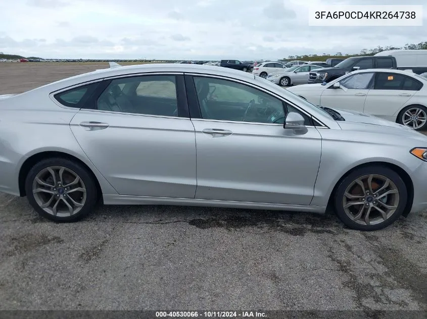 2019 Ford Fusion Sel VIN: 3FA6P0CD4KR264738 Lot: 40530066