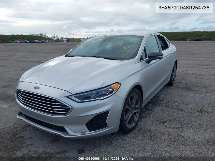 2019 Ford Fusion Sel VIN: 3FA6P0CD4KR264738 Lot: 40530066