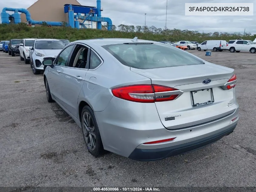 2019 Ford Fusion Sel VIN: 3FA6P0CD4KR264738 Lot: 40530066