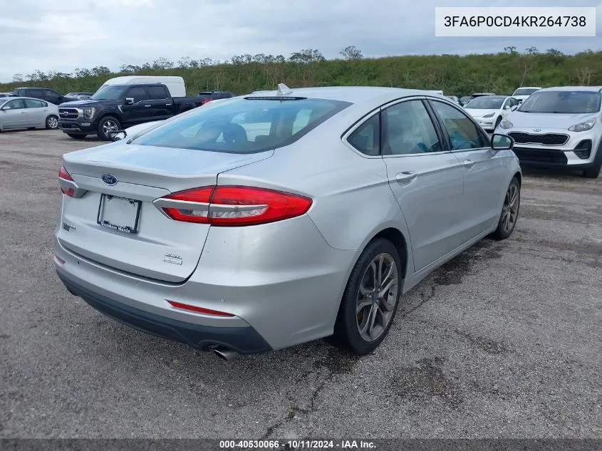 2019 Ford Fusion Sel VIN: 3FA6P0CD4KR264738 Lot: 40530066