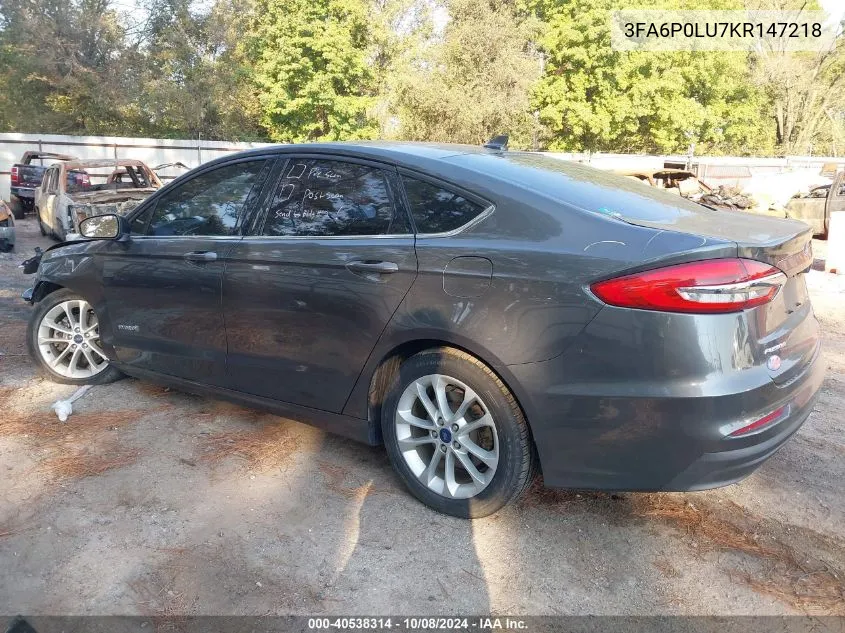 2019 Ford Fusion Hybrid Se VIN: 3FA6P0LU7KR147218 Lot: 40538314