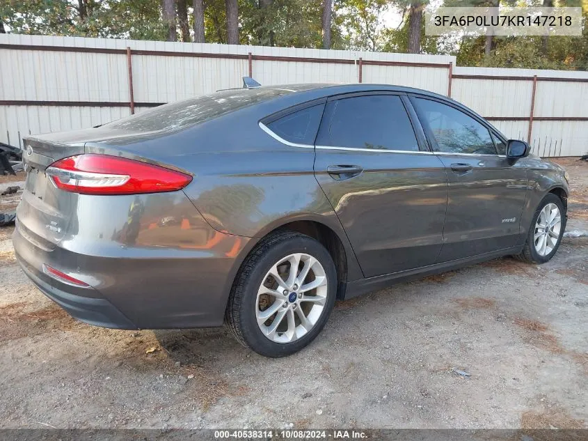 2019 Ford Fusion Hybrid Se VIN: 3FA6P0LU7KR147218 Lot: 40538314