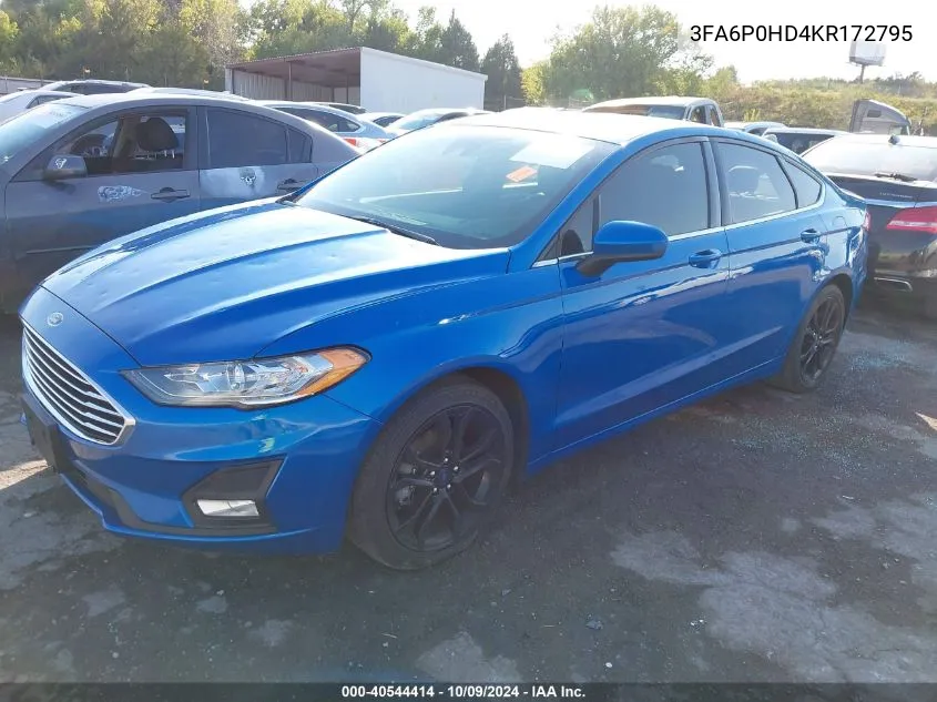 2019 Ford Fusion Se VIN: 3FA6P0HD4KR172795 Lot: 40544414