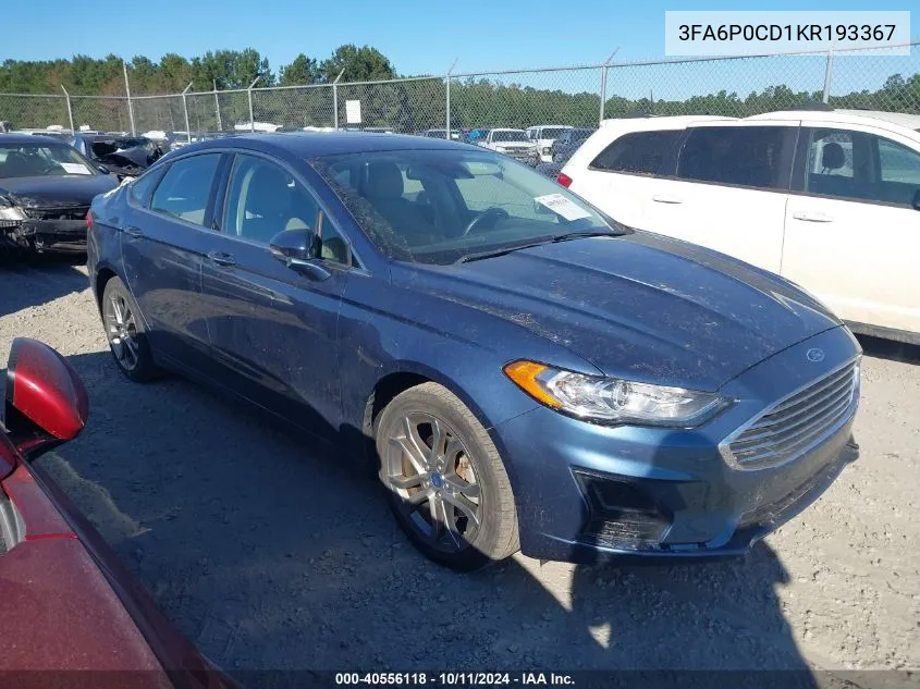 3FA6P0CD1KR193367 2019 Ford Fusion Sel