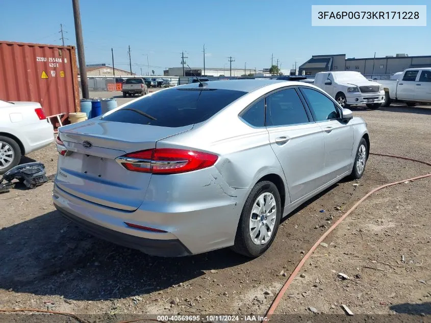 2019 Ford Fusion S VIN: 3FA6P0G73KR171228 Lot: 40569695