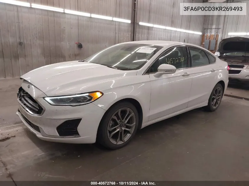 2019 Ford Fusion Sel VIN: 3FA6P0CD3KR269493 Lot: 40572768