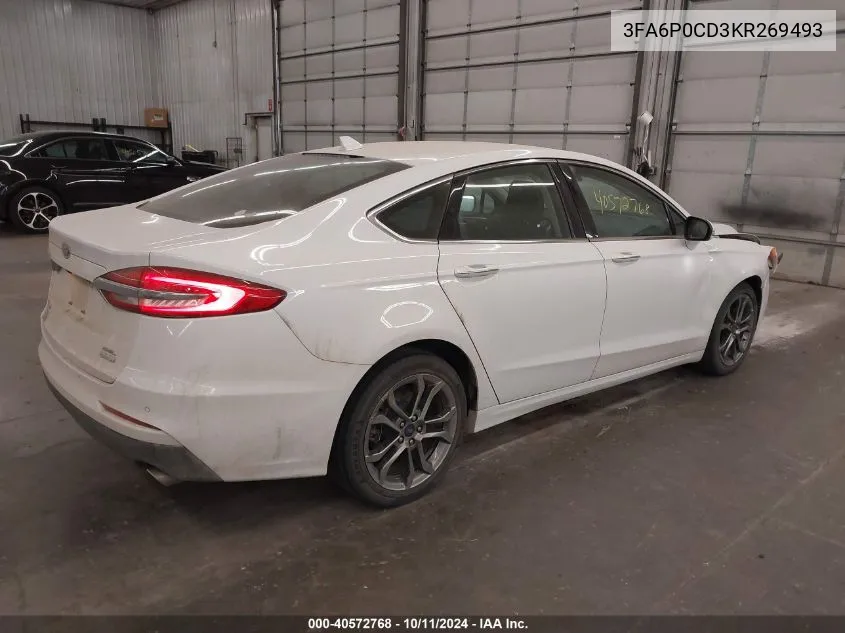 2019 Ford Fusion Sel VIN: 3FA6P0CD3KR269493 Lot: 40572768