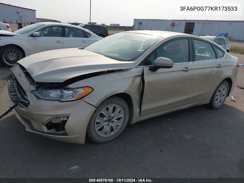 2019 Ford Fusion S VIN: 3FA6P0G77KR173533 Lot: 40576180