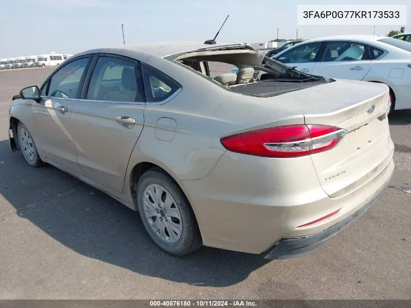 2019 Ford Fusion S VIN: 3FA6P0G77KR173533 Lot: 40576180