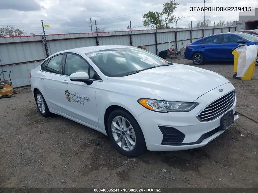 2019 Ford Fusion Se VIN: 3FA6P0HD8KR239415 Lot: 40595241