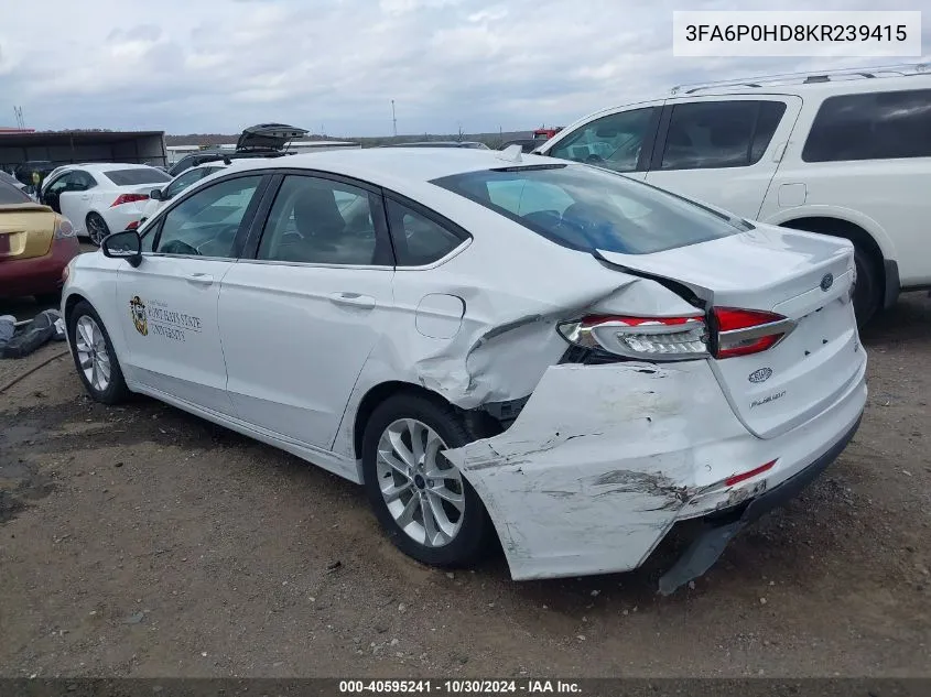 2019 Ford Fusion Se VIN: 3FA6P0HD8KR239415 Lot: 40595241