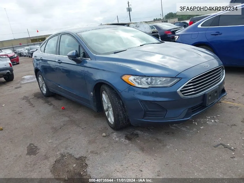 2019 Ford Fusion Se VIN: 3FA6P0HD4KR250234 Lot: 40735544