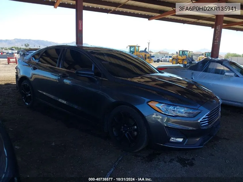 2019 Ford Fusion Se VIN: 3FA6P0HD2KR135941 Lot: 40738577