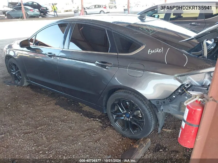 2019 Ford Fusion Se VIN: 3FA6P0HD2KR135941 Lot: 40738577