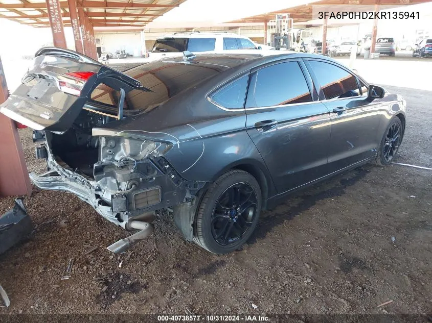 2019 Ford Fusion Se VIN: 3FA6P0HD2KR135941 Lot: 40738577