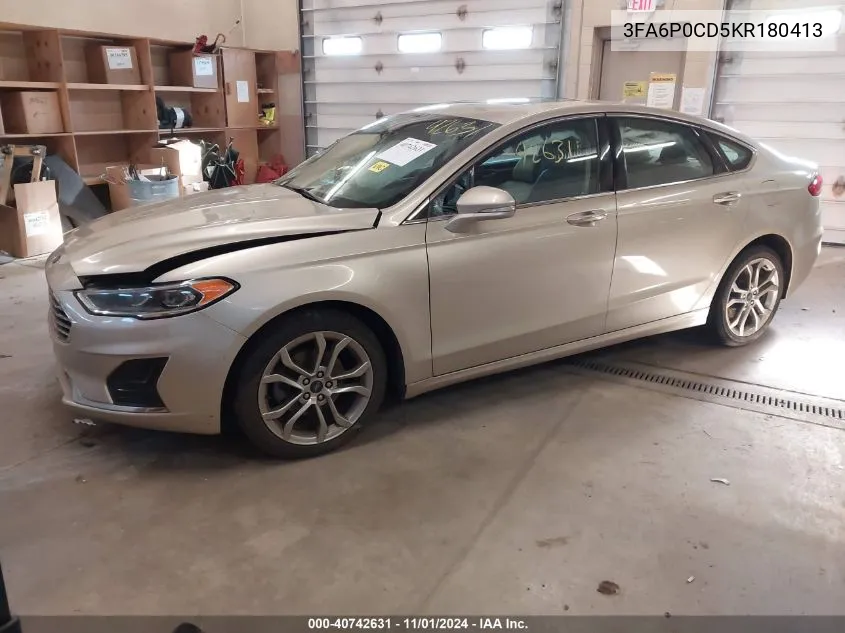 2019 Ford Fusion Sel VIN: 3FA6P0CD5KR180413 Lot: 40742631