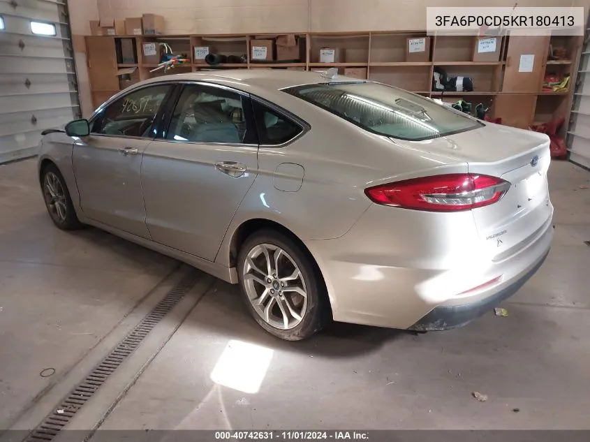 2019 Ford Fusion Sel VIN: 3FA6P0CD5KR180413 Lot: 40742631