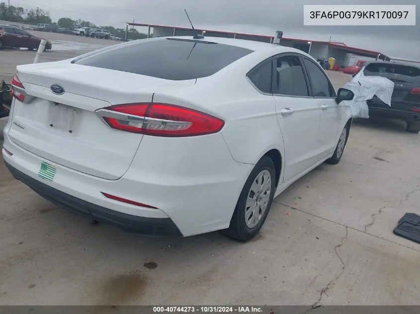 2019 Ford Fusion S VIN: 3FA6P0G79KR170097 Lot: 40744273