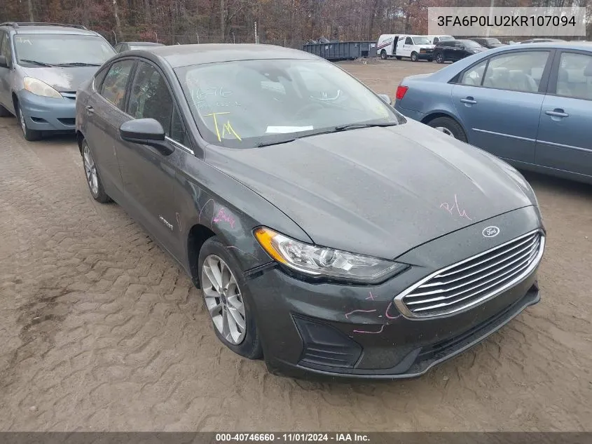 2019 Ford Fusion Hybrid Se VIN: 3FA6P0LU2KR107094 Lot: 40746660