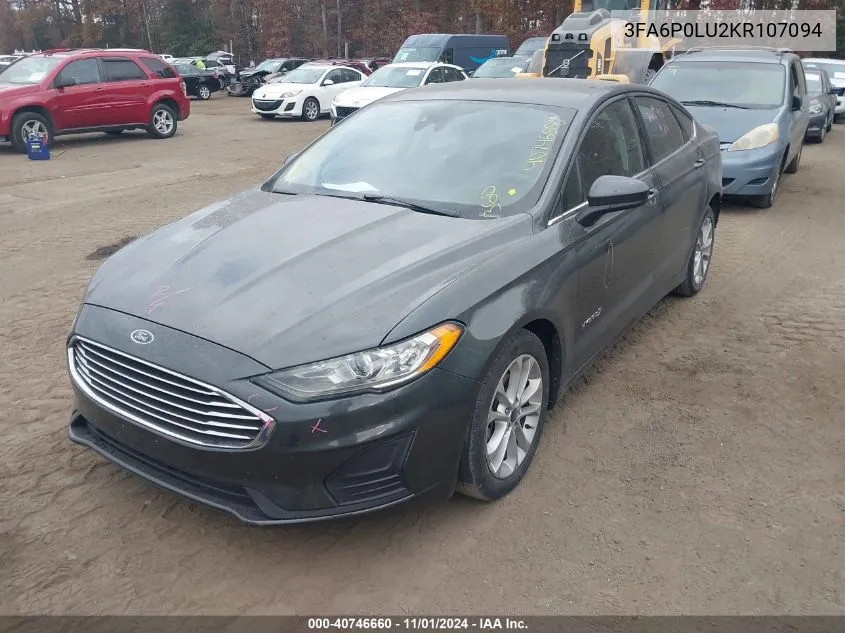 2019 Ford Fusion Hybrid Se VIN: 3FA6P0LU2KR107094 Lot: 40746660